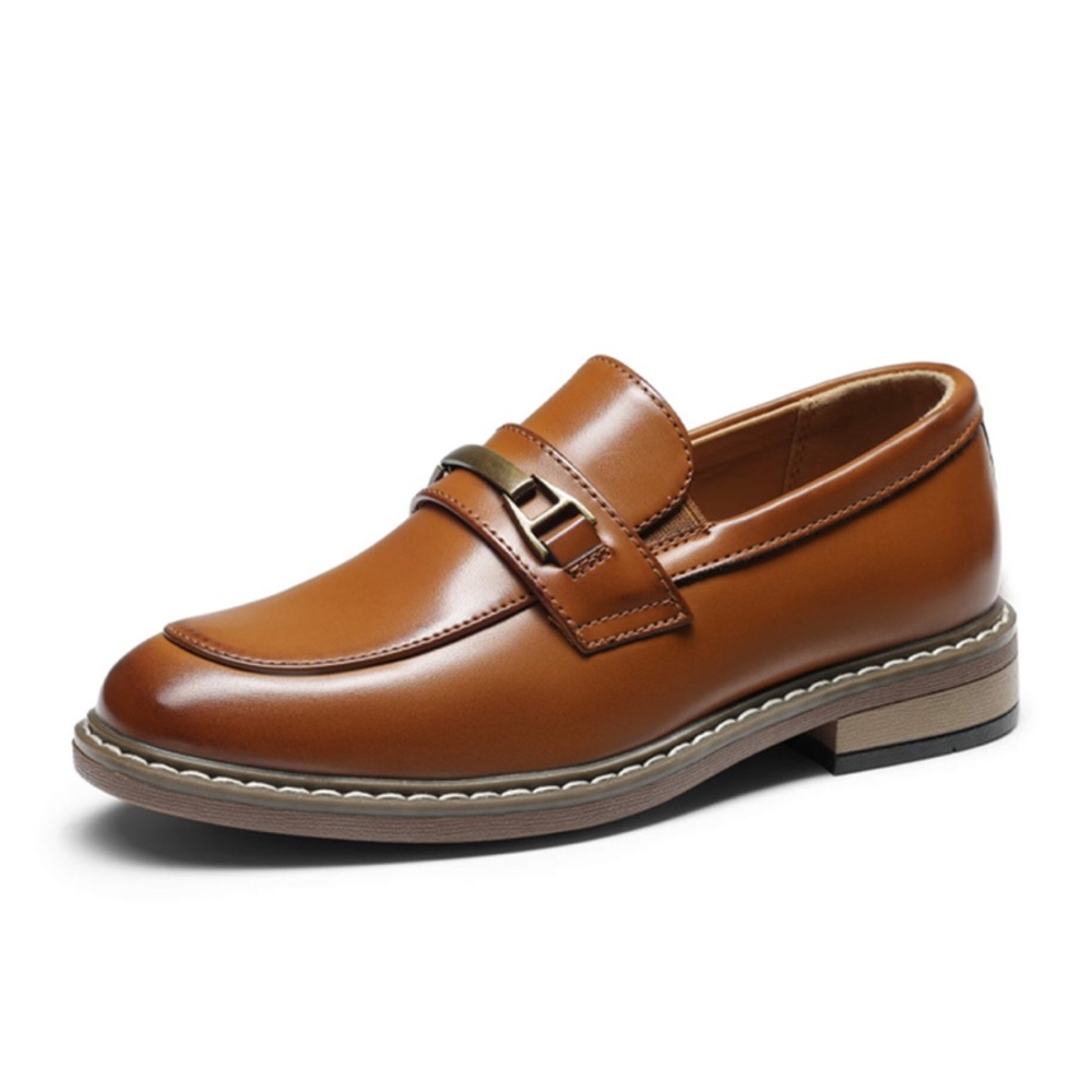 Bruno Marc Brown Boys' Classic Synthetic Leather Slip On Loafers Size 9